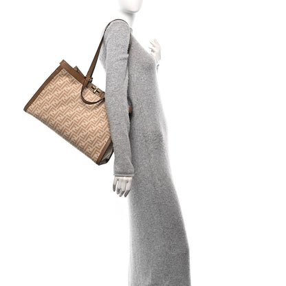 Fendi Canvas Vitello King FF Embroidered Medium Peekaboo X-Tote Beige Cammello Sand 2 of 11