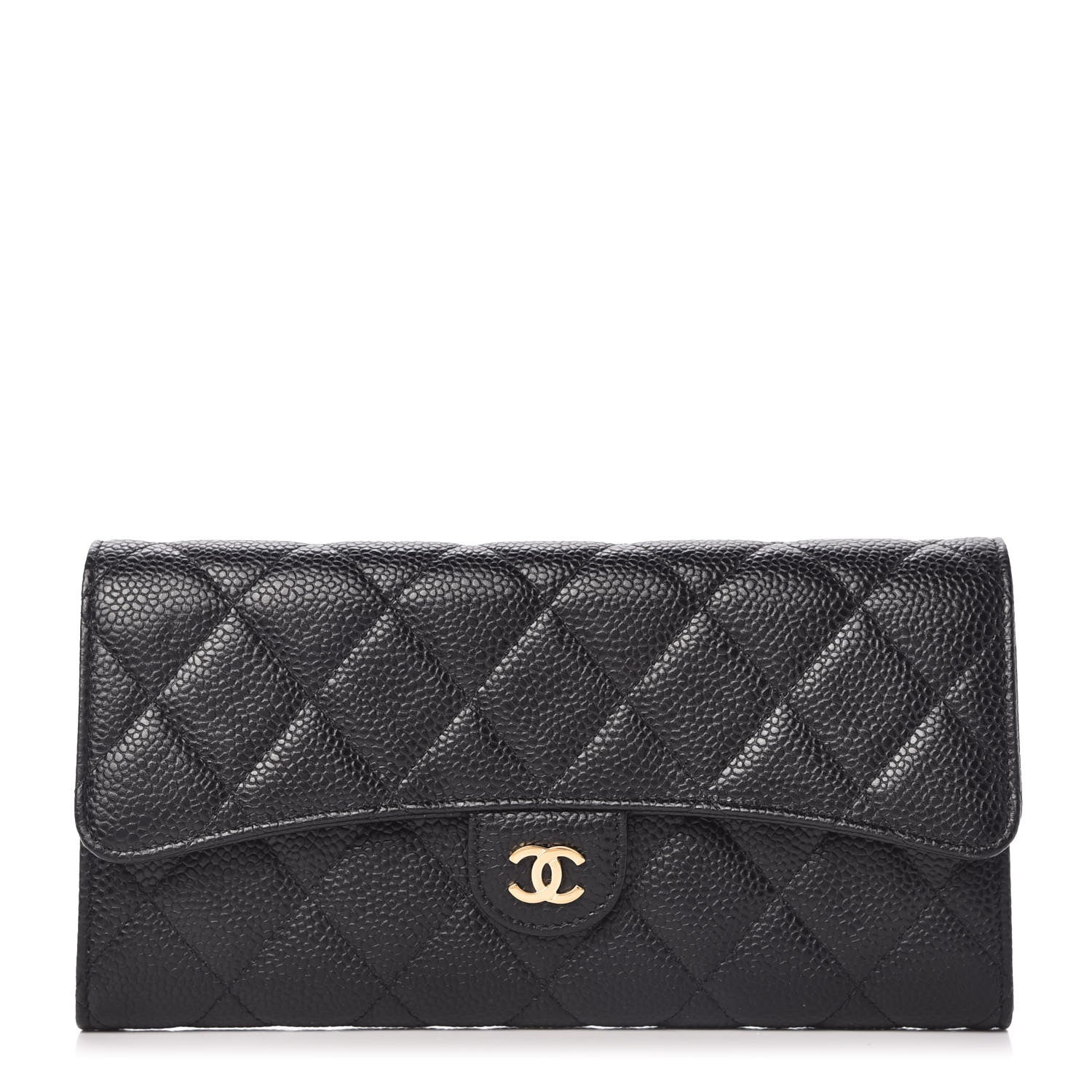 Chanel Caviar Quilted Large Gusset Flap Wallet Black 1 of 12