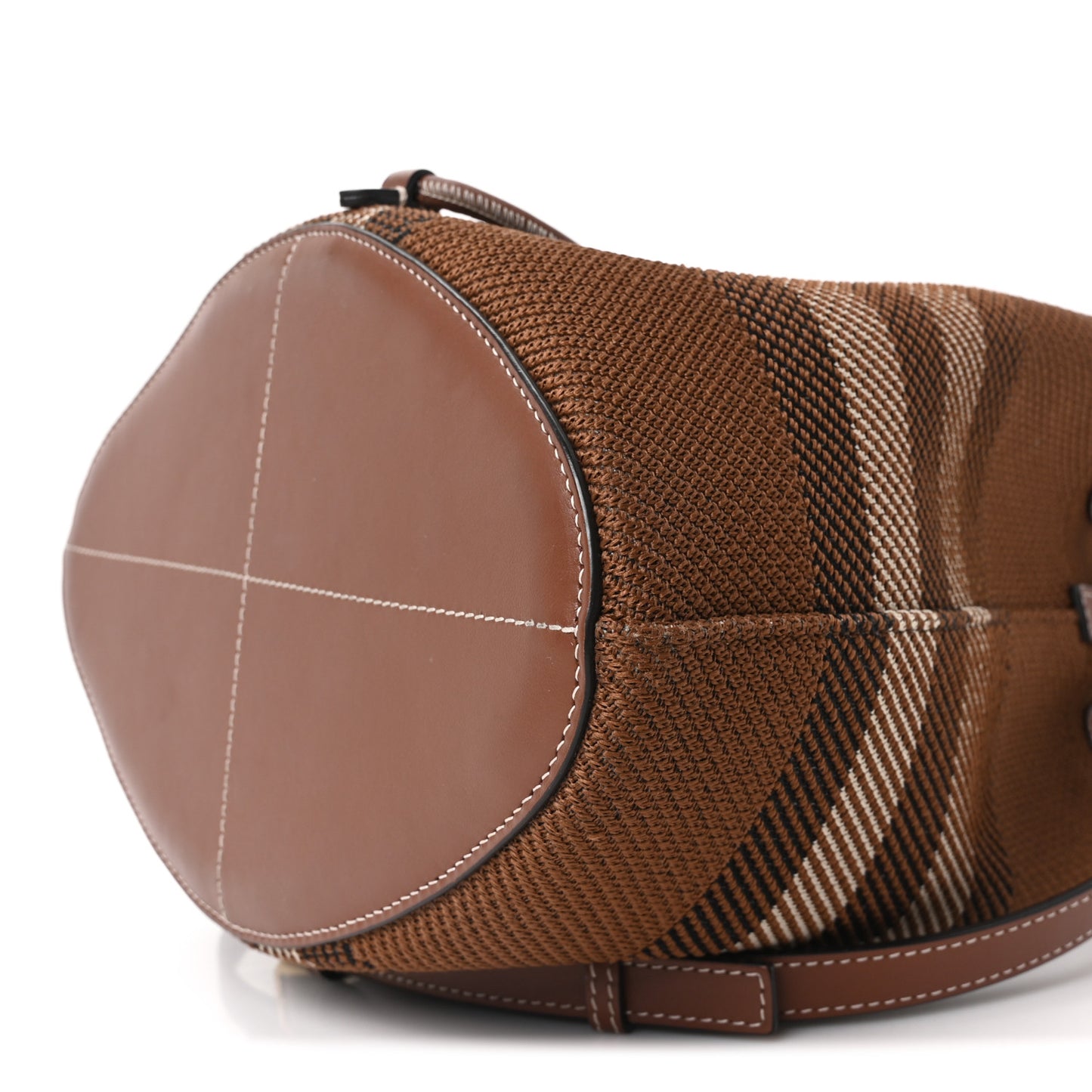 Knitted Check Calfskin TB Small Drawstring Bucket Bag Dark Birch Brown