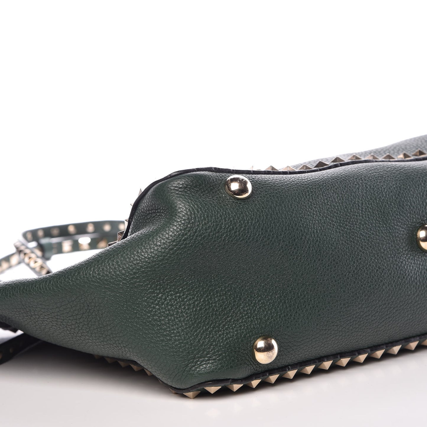 Pebbled Calfskin Medium Rockstud Tote Dark Green