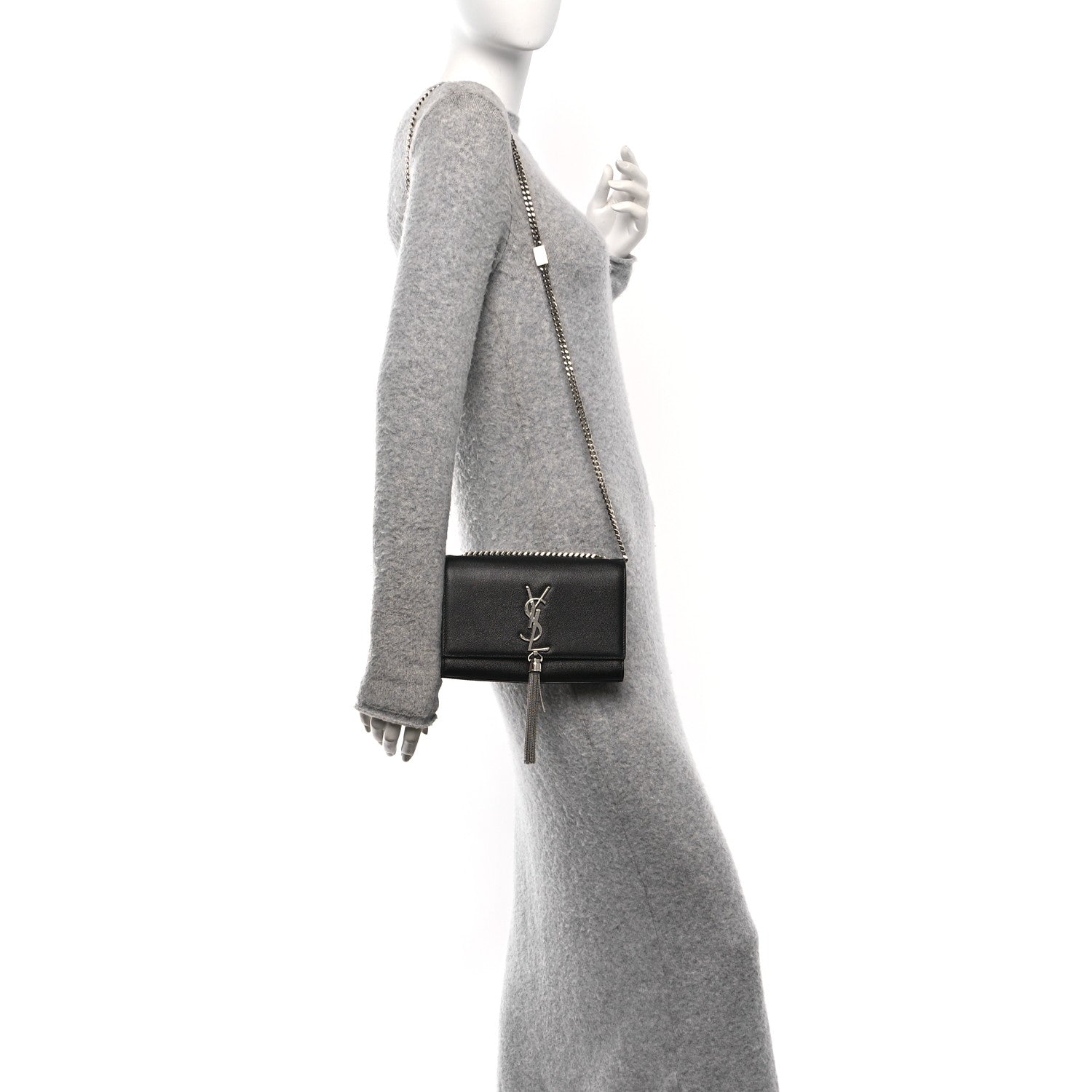 Saint Laurent Grain De Poudre Small Classic Monogram Kate Tassel Satchel Black 3 of 11