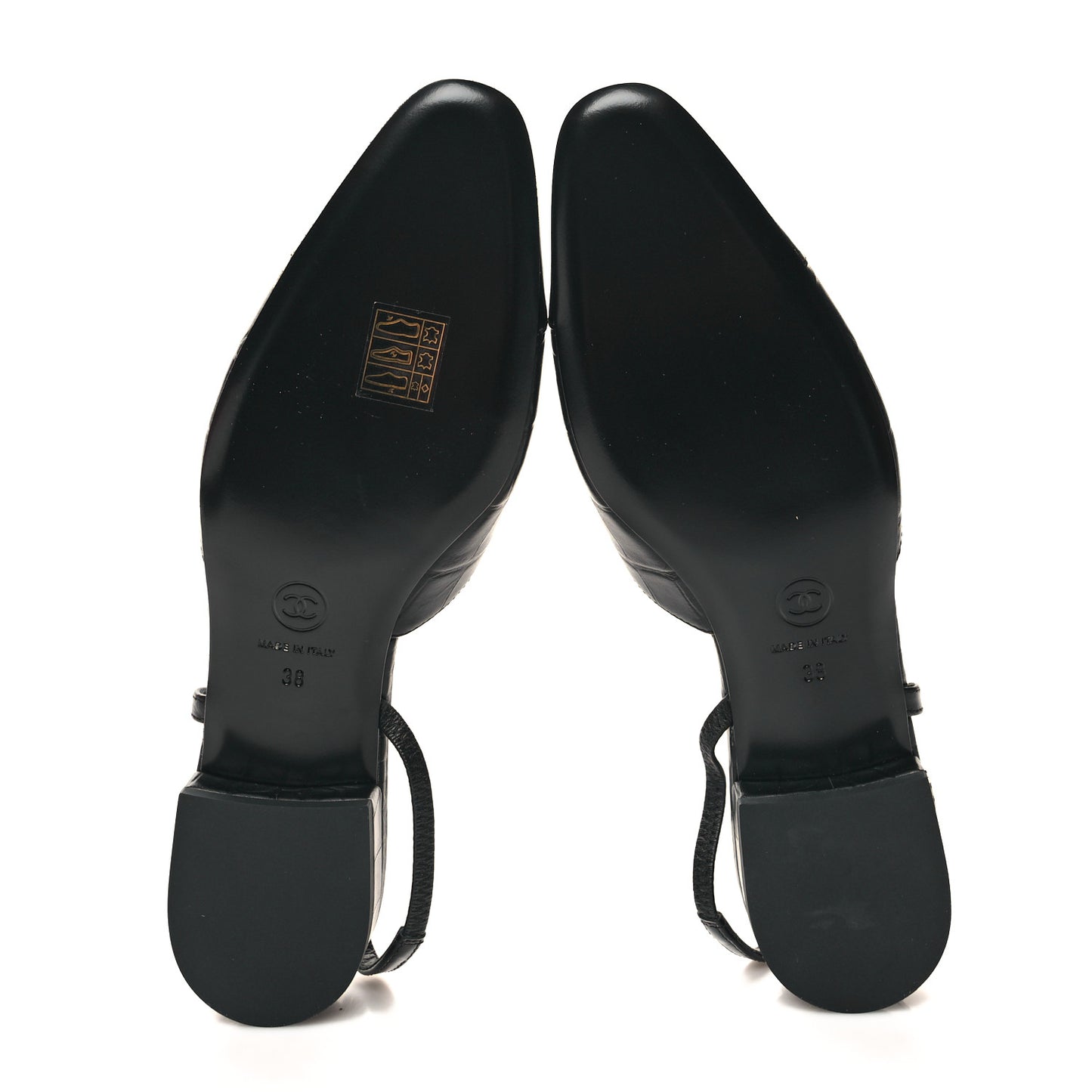 Calfskin Crocodile Embossed Patent Cap Toe CC Slingback Flats 38 Black