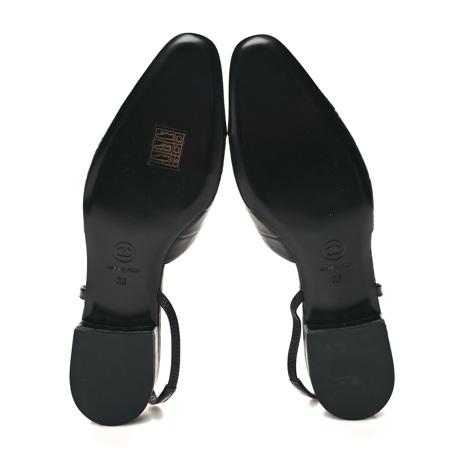 Chanel Calfskin Crocodile Embossed Patent Cap Toe CC Slingback Flats 38 Black 5 of 9