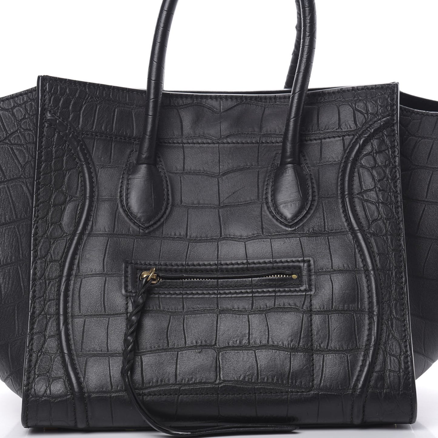 Crocodile Embossed Calfskin Medium Phantom Luggage Black