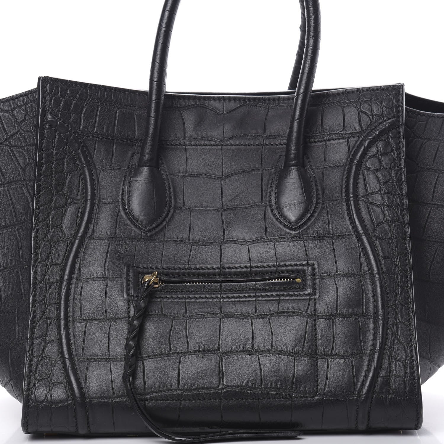 Celine Crocodile Embossed Calfskin Medium Phantom Luggage Black 9 of 16