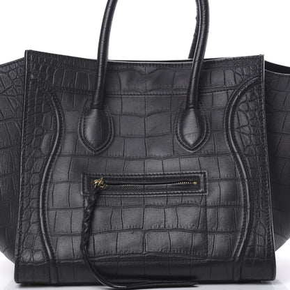 Celine Crocodile Embossed Calfskin Medium Phantom Luggage Black 9 of 16