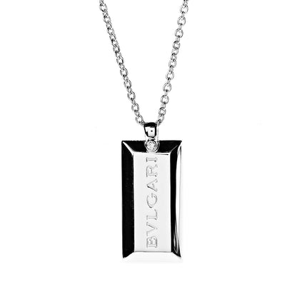 Bulgari 18K White Gold Diamond Signature Bar Pendant Necklace 4 of 7