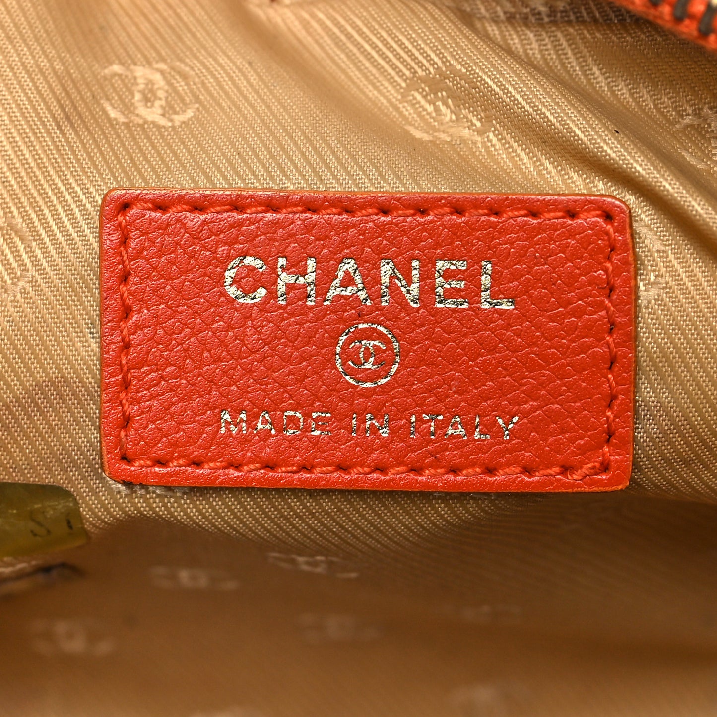 Grained Calfskin CC Button Medium Pouch Cosmetic Case Orange