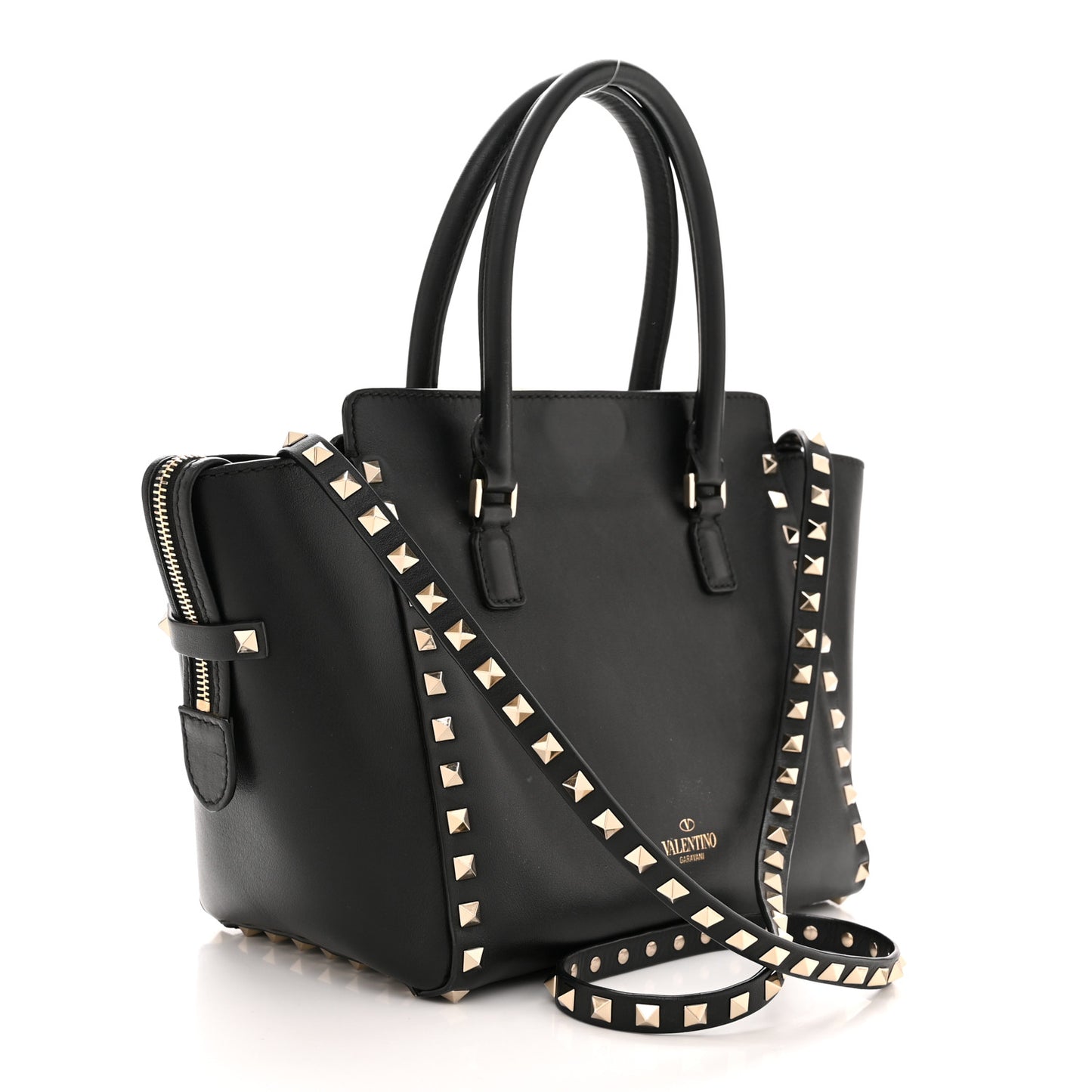 Vitello Small Rockstud Double Handle Tote Black