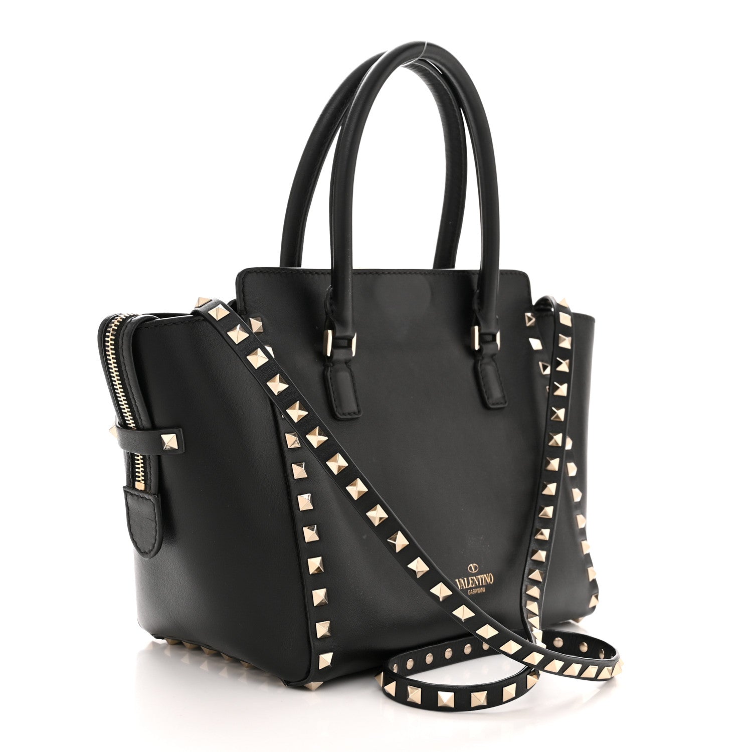 Valentino Garavani Vitello Small Rockstud Double Handle Tote Black 3 of 9