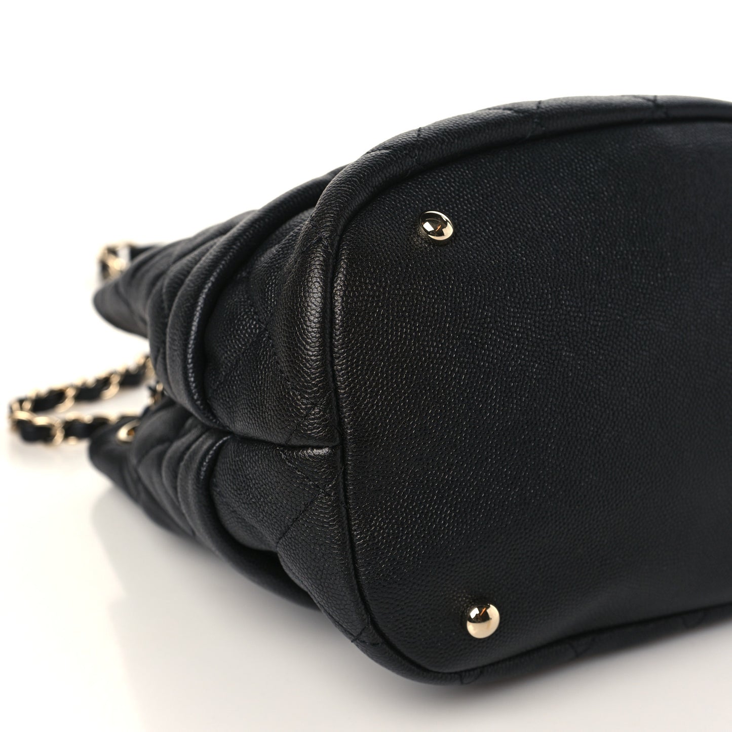 Caviar Quilted Rolled Up Bucket Drawstring Bag Black