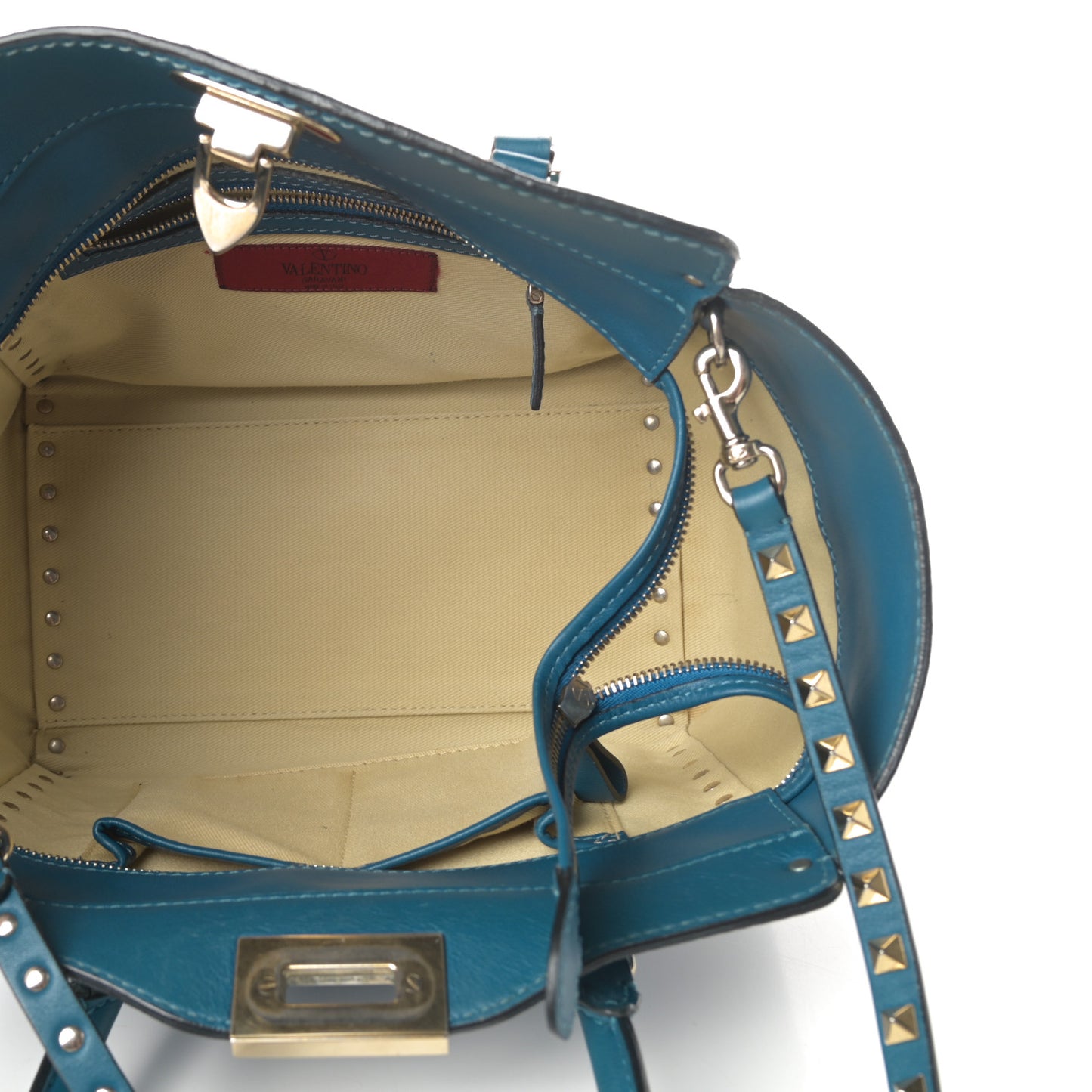 Vitello Small Rockstud Double Handle Tote Blue