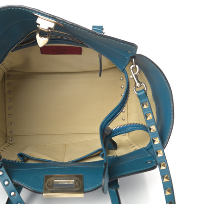 Valentino Garavani Vitello Small Rockstud Double Handle Tote Blue 5 of 17