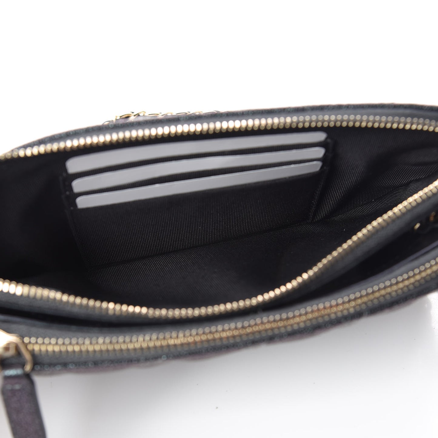 Iridescent Caviar Quilted Clutch With Chain Black