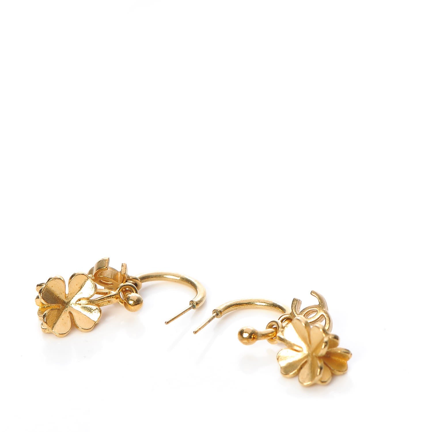Chanel Metal Drop Clover CC Earrings Gold 3 of 3