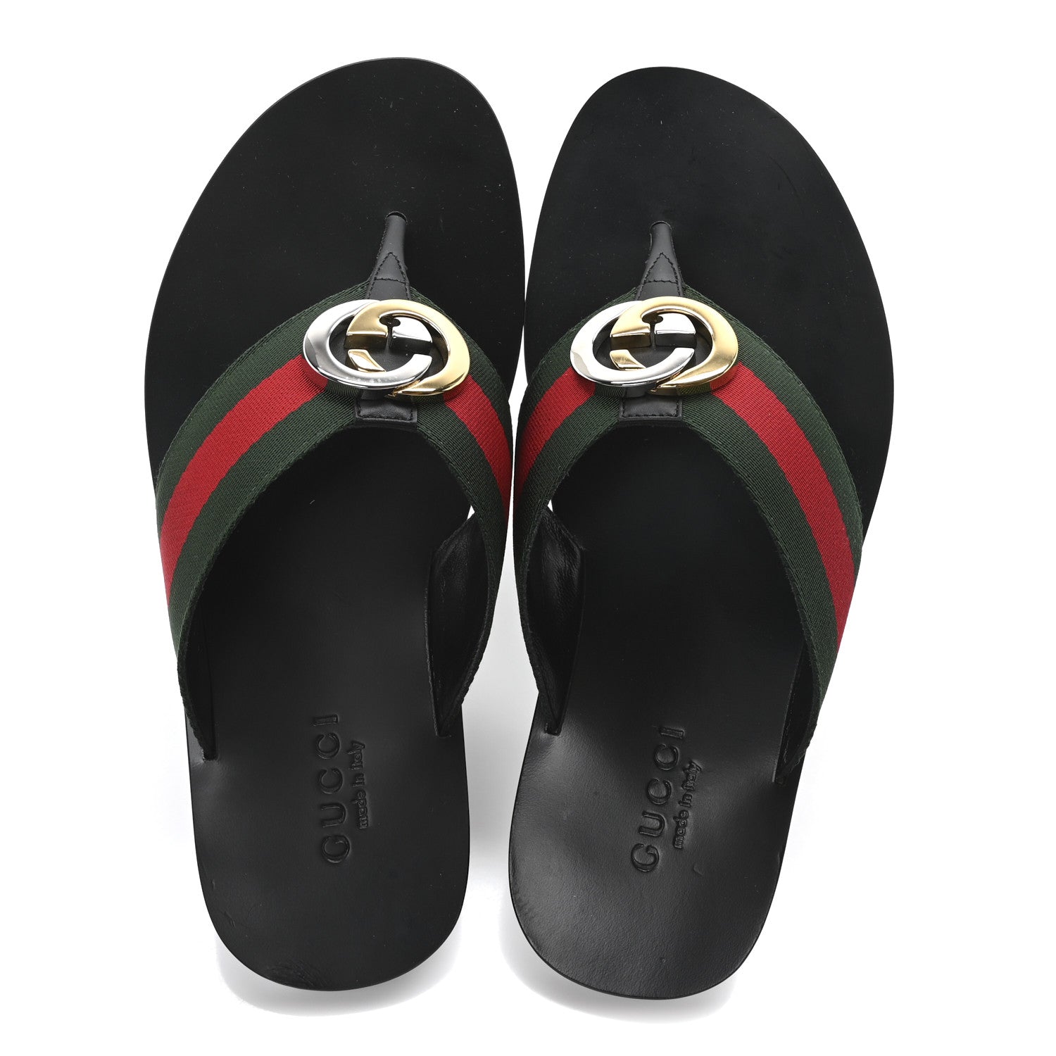 Gucci Nylon Calfskin Web Mens GG Thong Sandals 7 Green Red Black 2 of 8