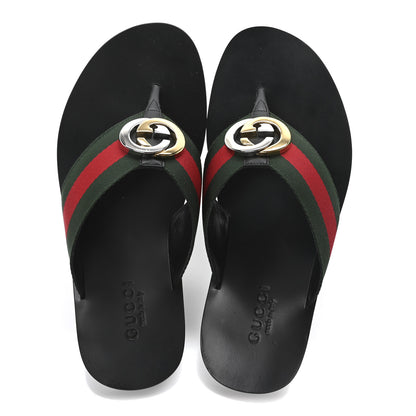 Gucci Nylon Calfskin Web Mens GG Thong Sandals 7 Green Red Black 2 of 8