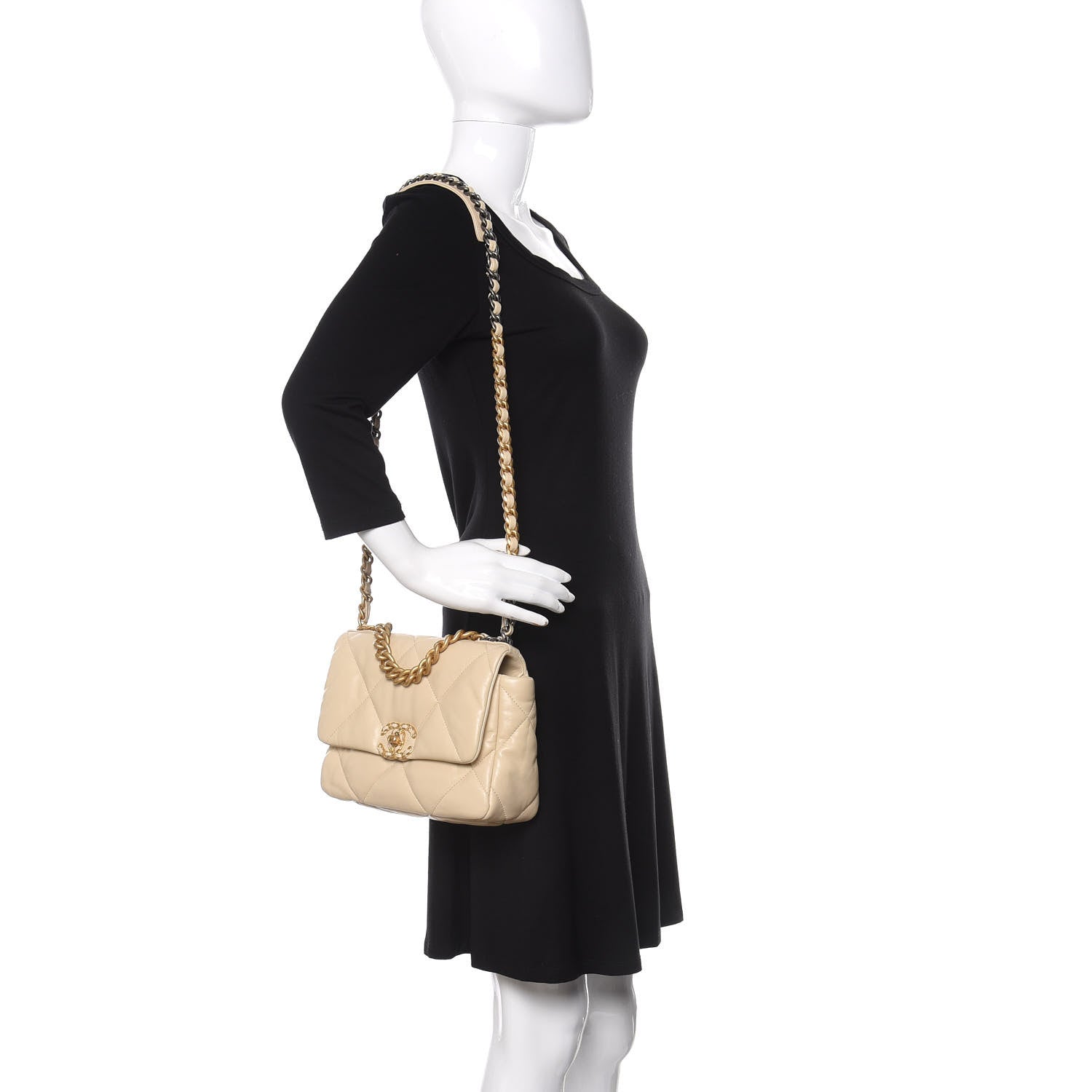 Chanel Lambskin Quilted Medium 19 Flap Beige 2 of 10