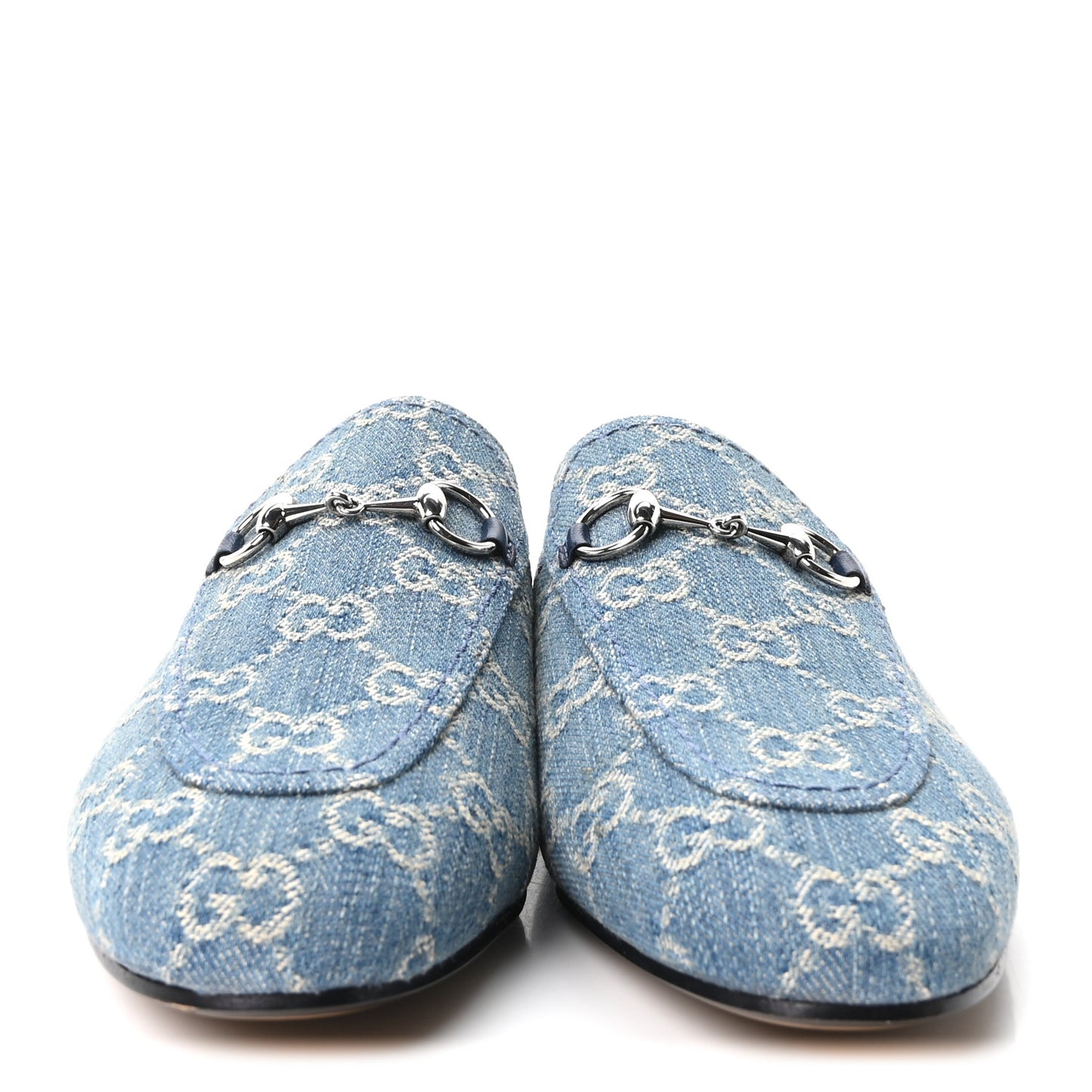 New Denim GG Malaga Kid Womens Princetown Slippers 37.5 Light Blue Royale