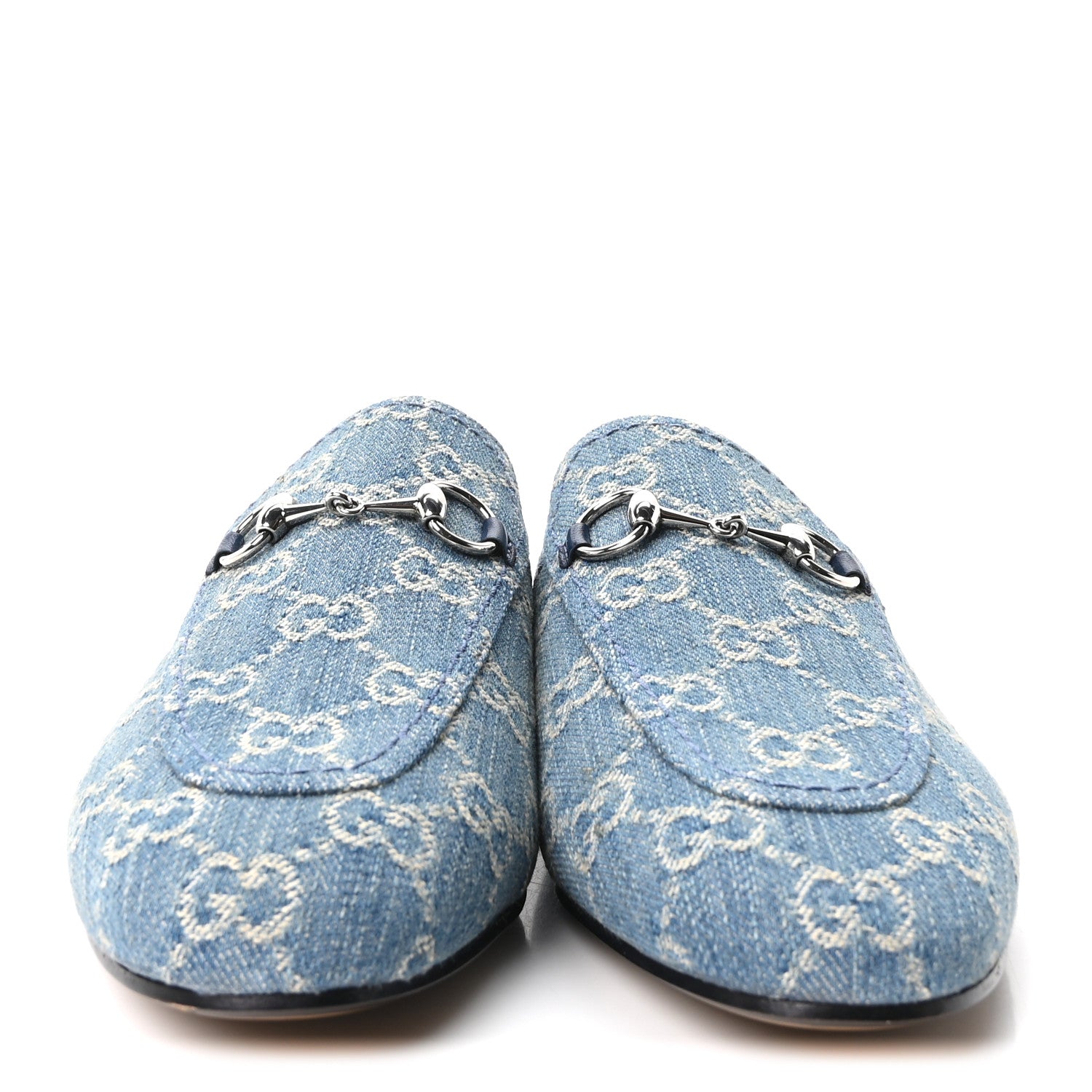 Gucci New Denim GG Malaga Kid Womens Princetown Slippers 37.5 Light Blue Royale 3 of 10