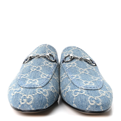 Gucci New Denim GG Malaga Kid Womens Princetown Slippers 37.5 Light Blue Royale 3 of 10