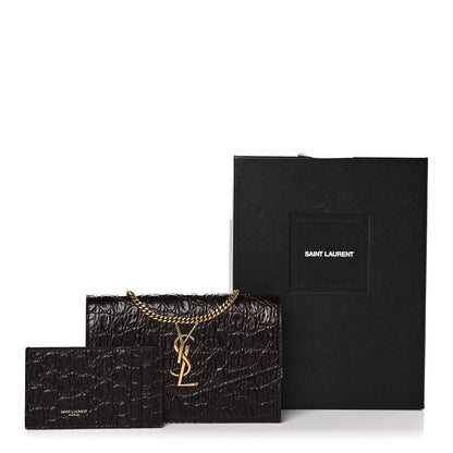 Saint Laurent Calfskin Crocodile Embossed Monogram Uptown Chain Wallet Fondente 11 of 11