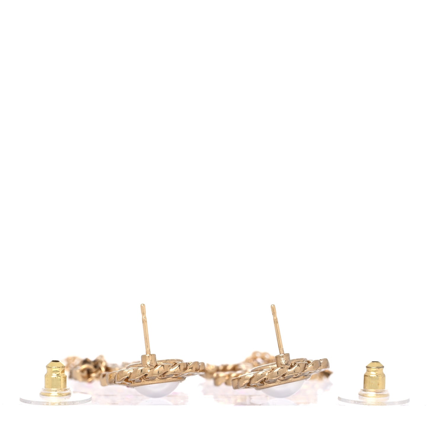 Pearl Crystal Chain Link CC Drop Earrings Gold Red Pink Yellow