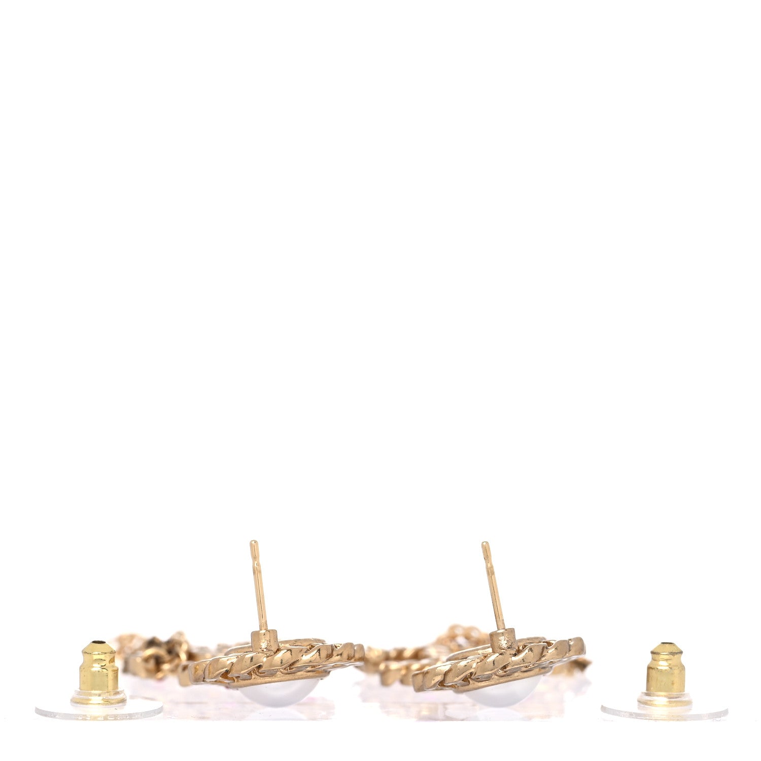 Chanel Pearl Crystal Chain Link CC Drop Earrings Gold Red Pink Yellow 3 of 5