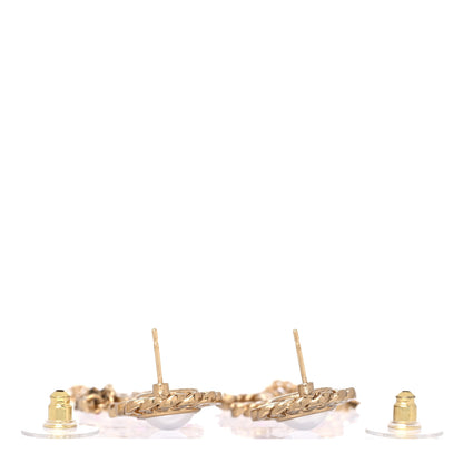 Chanel Pearl Crystal Chain Link CC Drop Earrings Gold Red Pink Yellow 3 of 5
