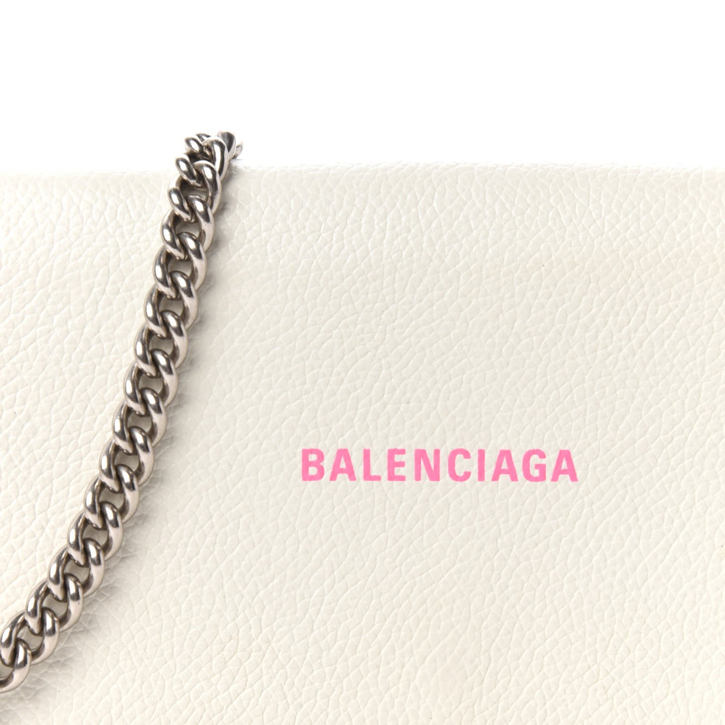 Grained Calfskin Logo Cash Phone Holder Wallet On Chain White Fluo Pink