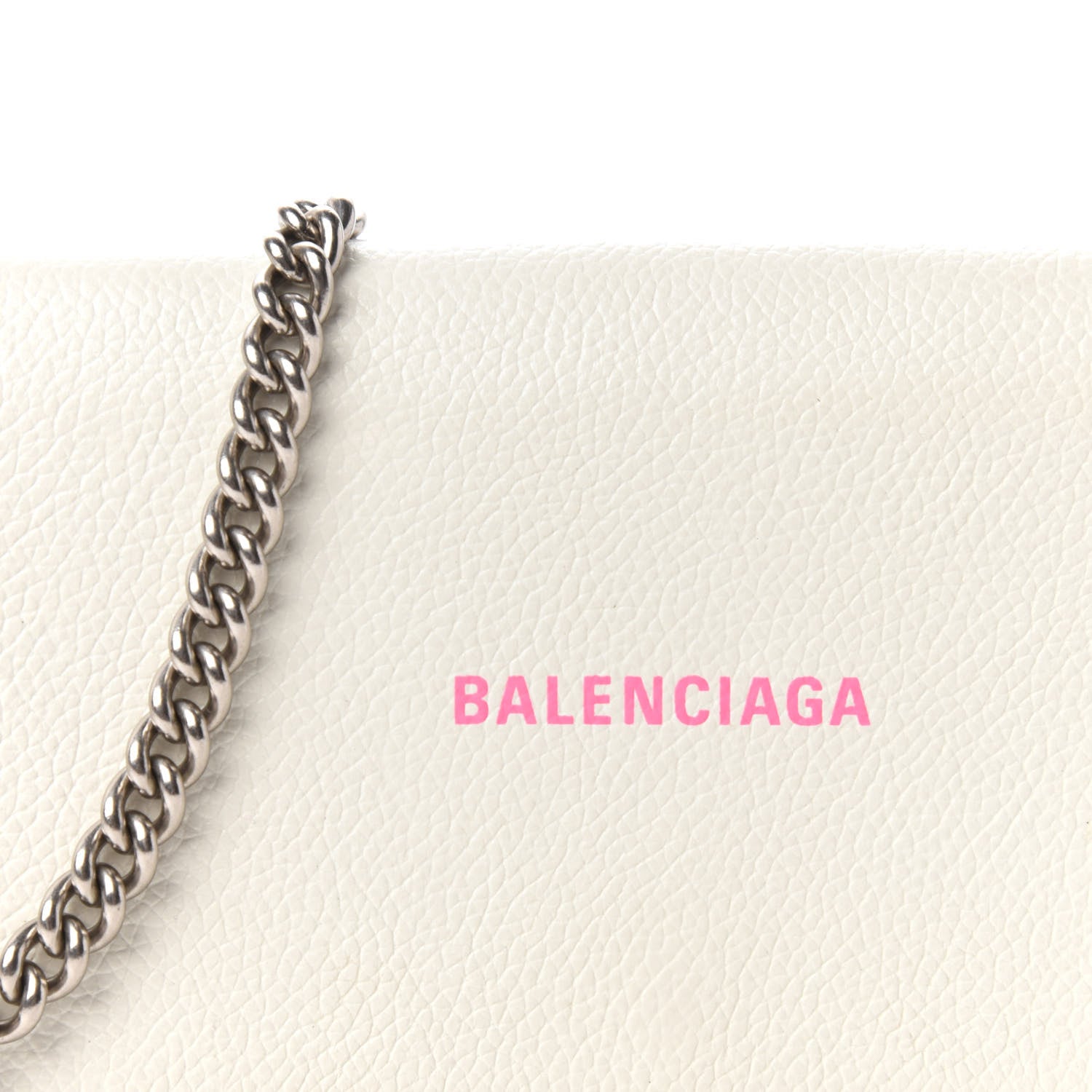 Balenciaga Grained Calfskin Logo Cash Phone Holder Wallet On Chain White Fluo Pink 9 of 10