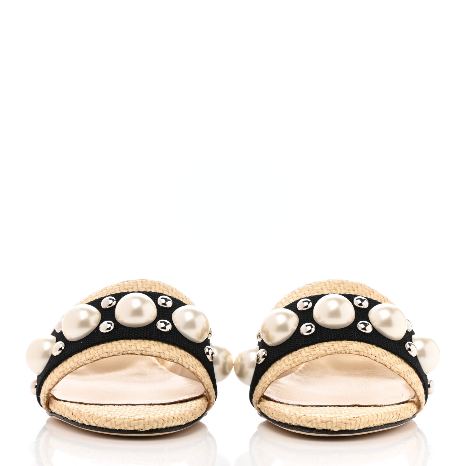 Jimmy Choo Raffia Embellished Minea 45 Sandals 35 Black White 2 of 7