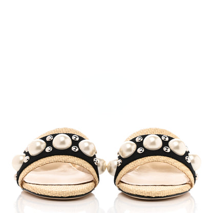 Jimmy Choo Raffia Embellished Minea 45 Sandals 35 Black White 2 of 7