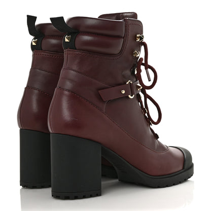 Valentino Garavani Calfskin Rockstud Cap Toe Combat Boots 37 Burgundy Black 4 of 9
