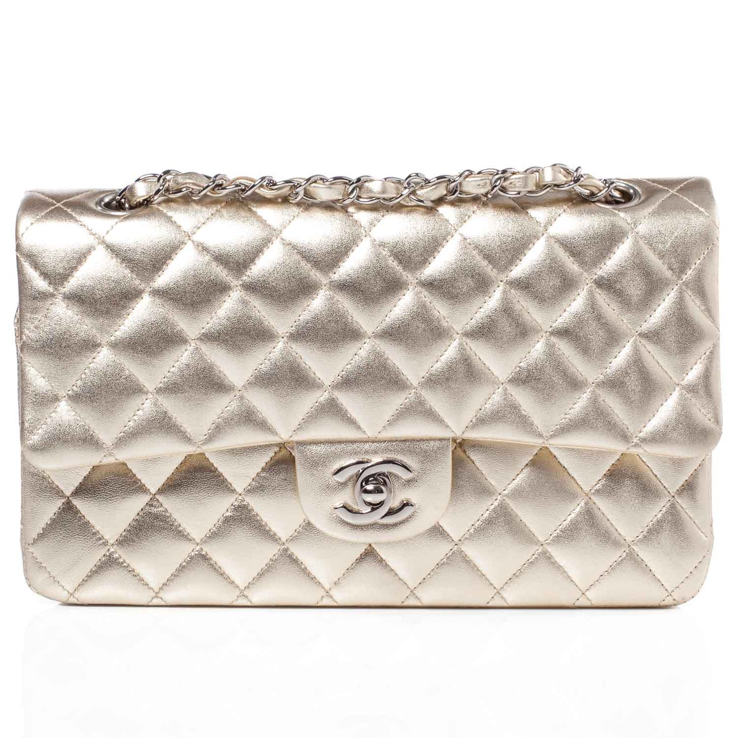 Lambskin Medium Double Flap Gold