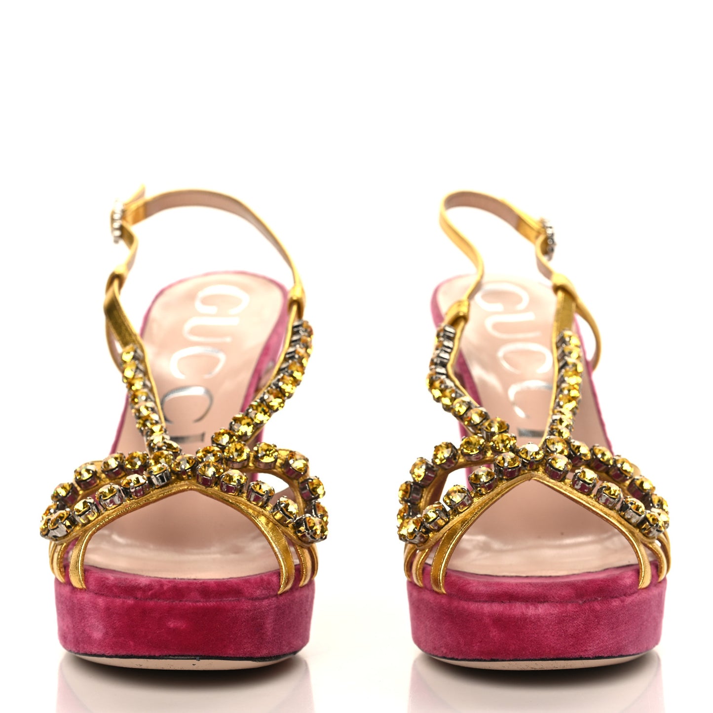 Velvet Nappa Crystal Zephyra Slingback Platform High Heel Sandals 39 Pink Gold