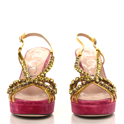 Gucci Velvet Nappa Crystal Zephyra Slingback Platform High Heel Sandals 39 Pink Gold 3 of 11
