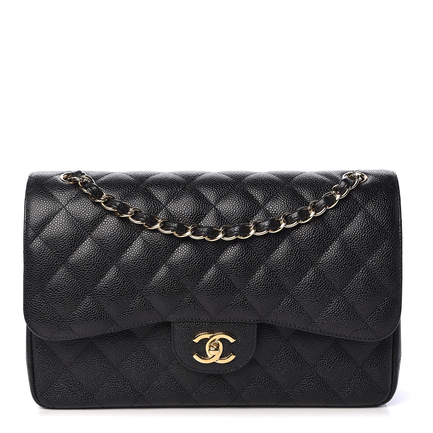 Caviar Quilted Jumbo Double Flap Black