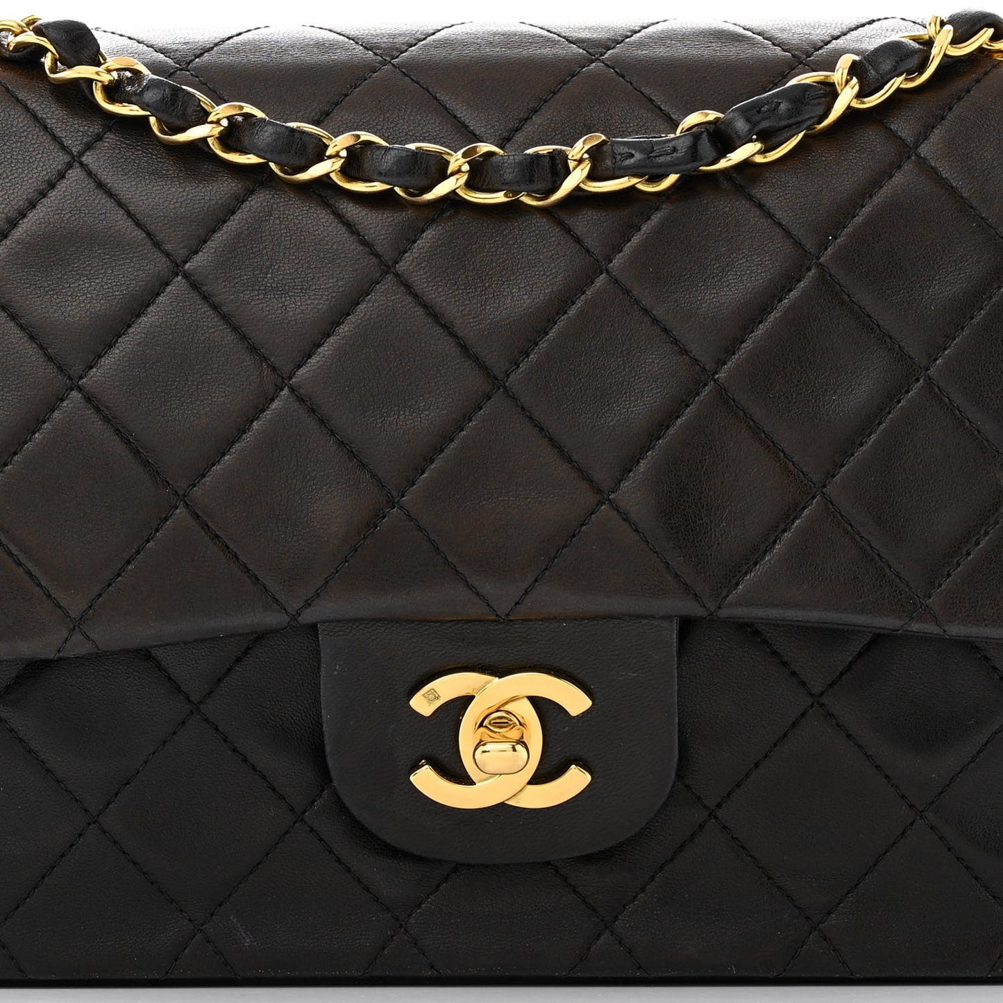 Lambskin Quilted Medium Double Flap Black