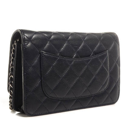 Chanel Lambskin Quilted Wallet On Chain WOC Navy Blue 3 of 9
