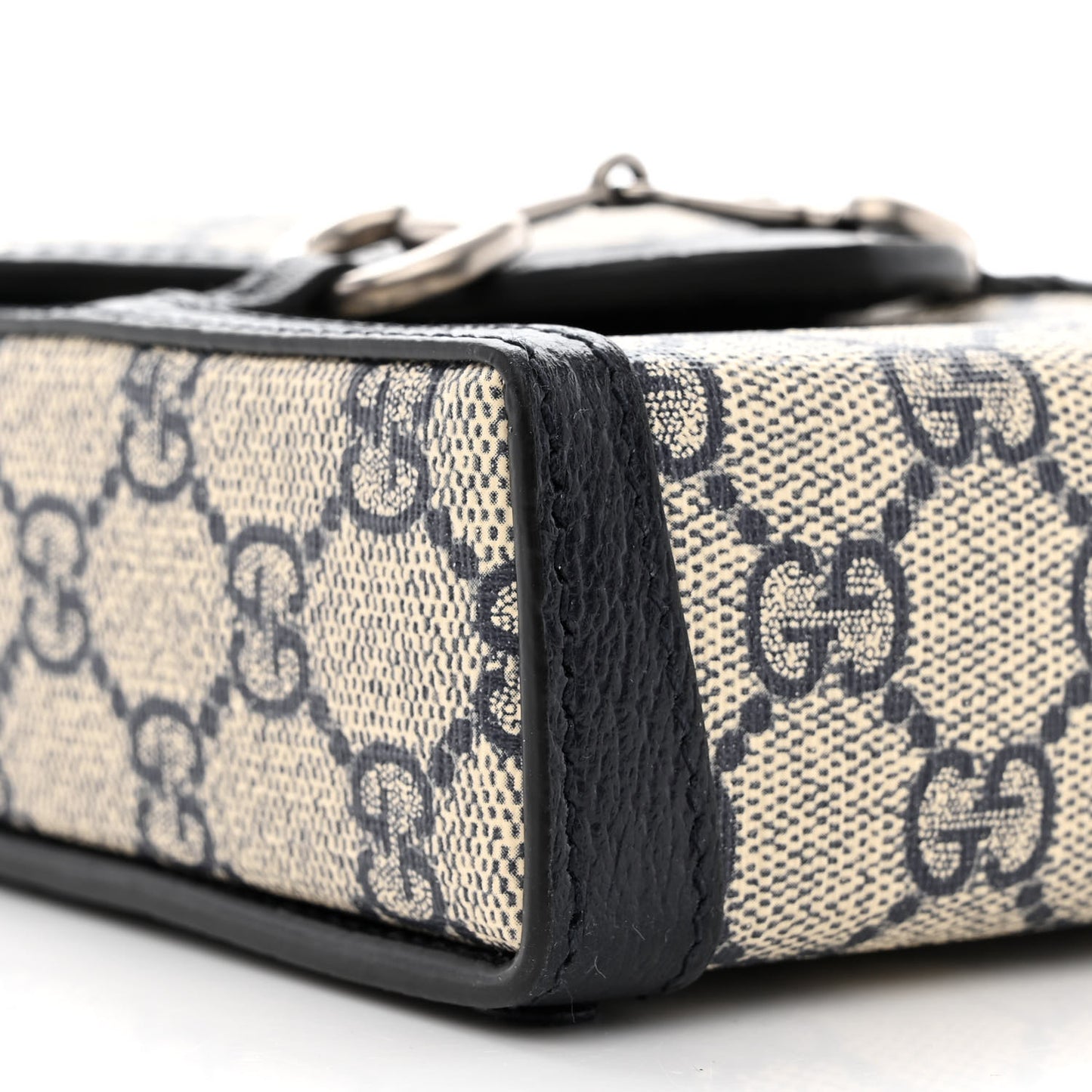 GG Supreme Monogram Textured Dollar Calfskin Mini Horsebit 1955 Crossbody Bag Beige Blue