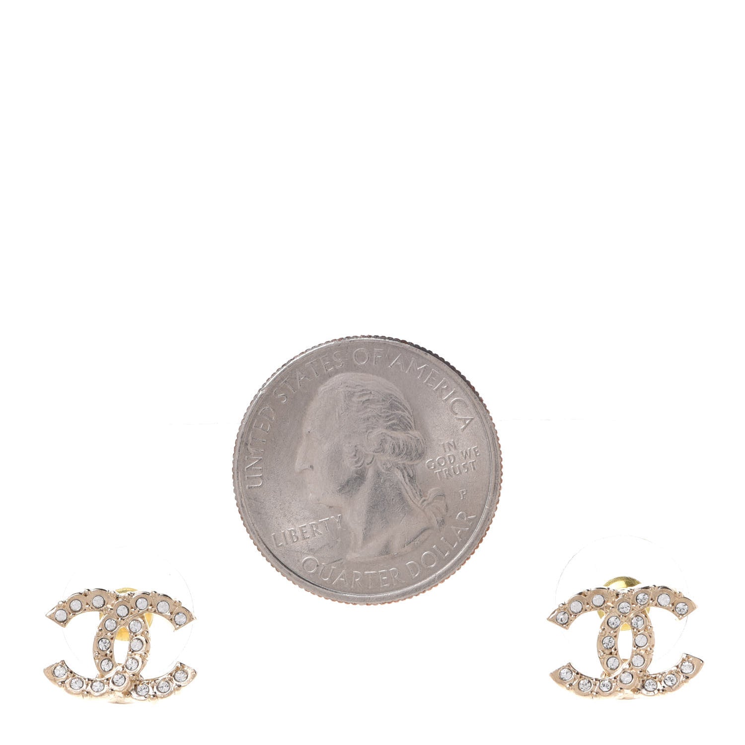 Chanel Crystal Studded CC Earrings Gold 2 of 5
