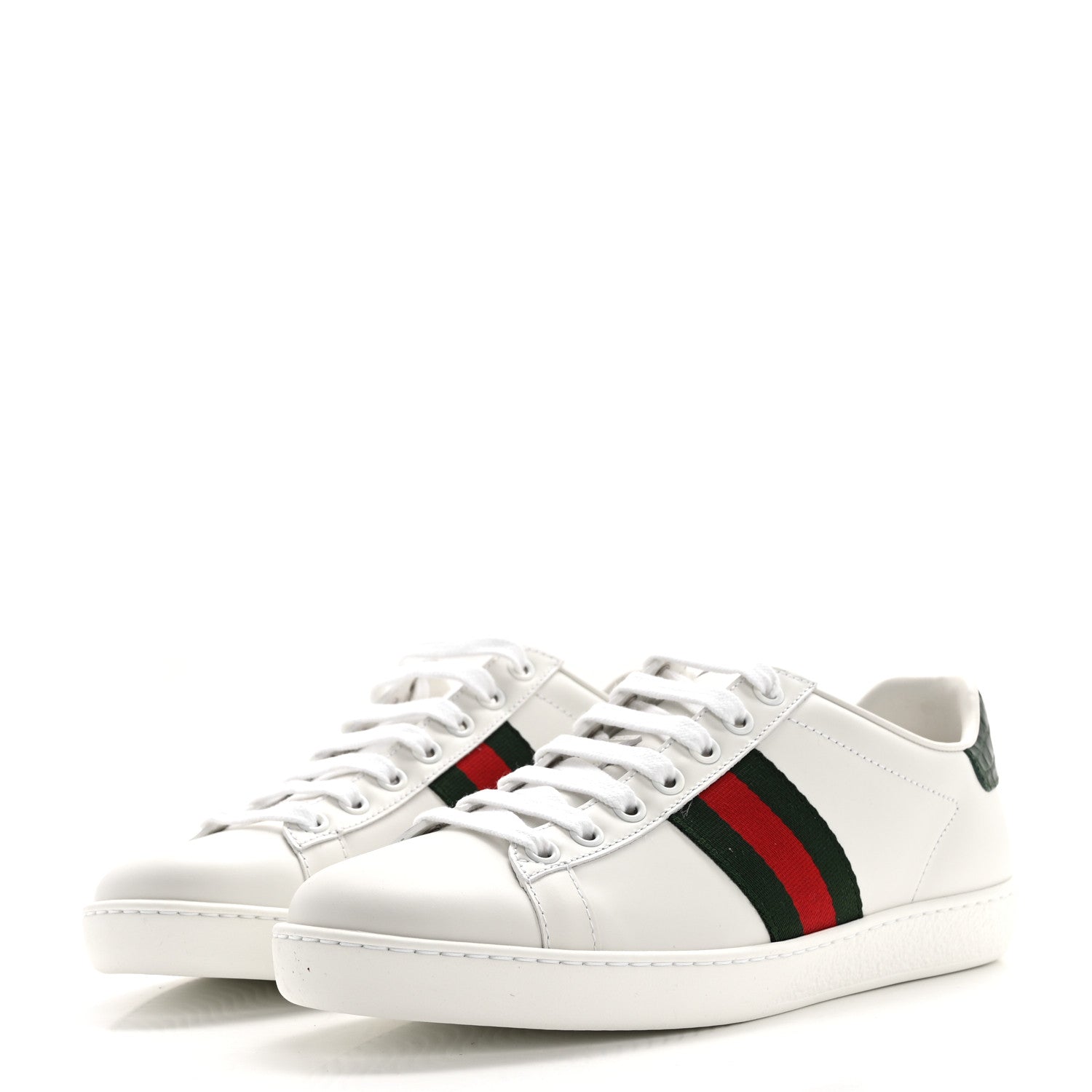 Gucci Calfskin Crocodile Web Womens Ace Sneakers 37 White Green 3 of 9