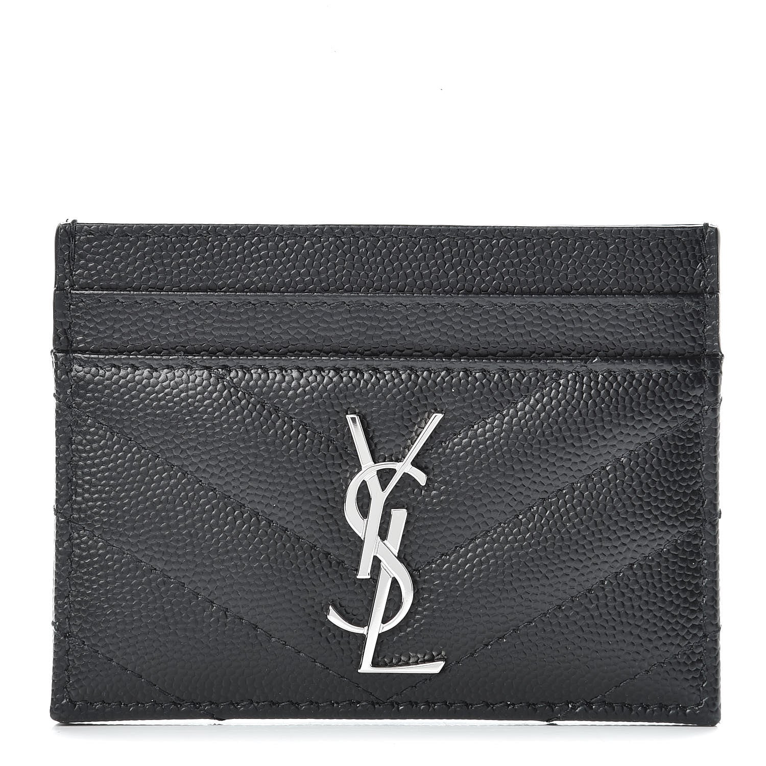 Saint Laurent Grain De Poudre Matelasse Chevron Monogram Credit Card Case Black 1 of 7