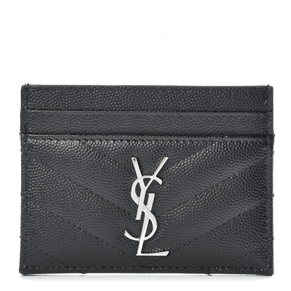 Saint Laurent Grain De Poudre Matelasse Chevron Monogram Credit Card Case Black 1 of 7