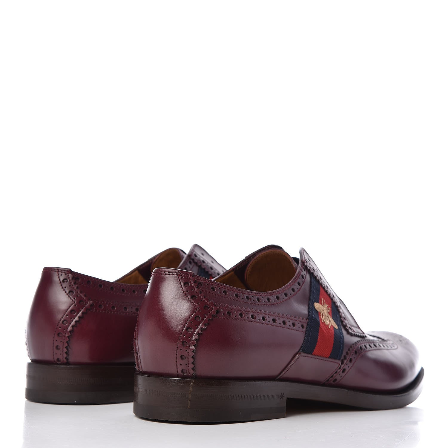 Gucci Calfskin Web Bee Embroidered Mens Slip-On Brogue Wingtip Derby Shoes 11 Bordeaux 4 of 11