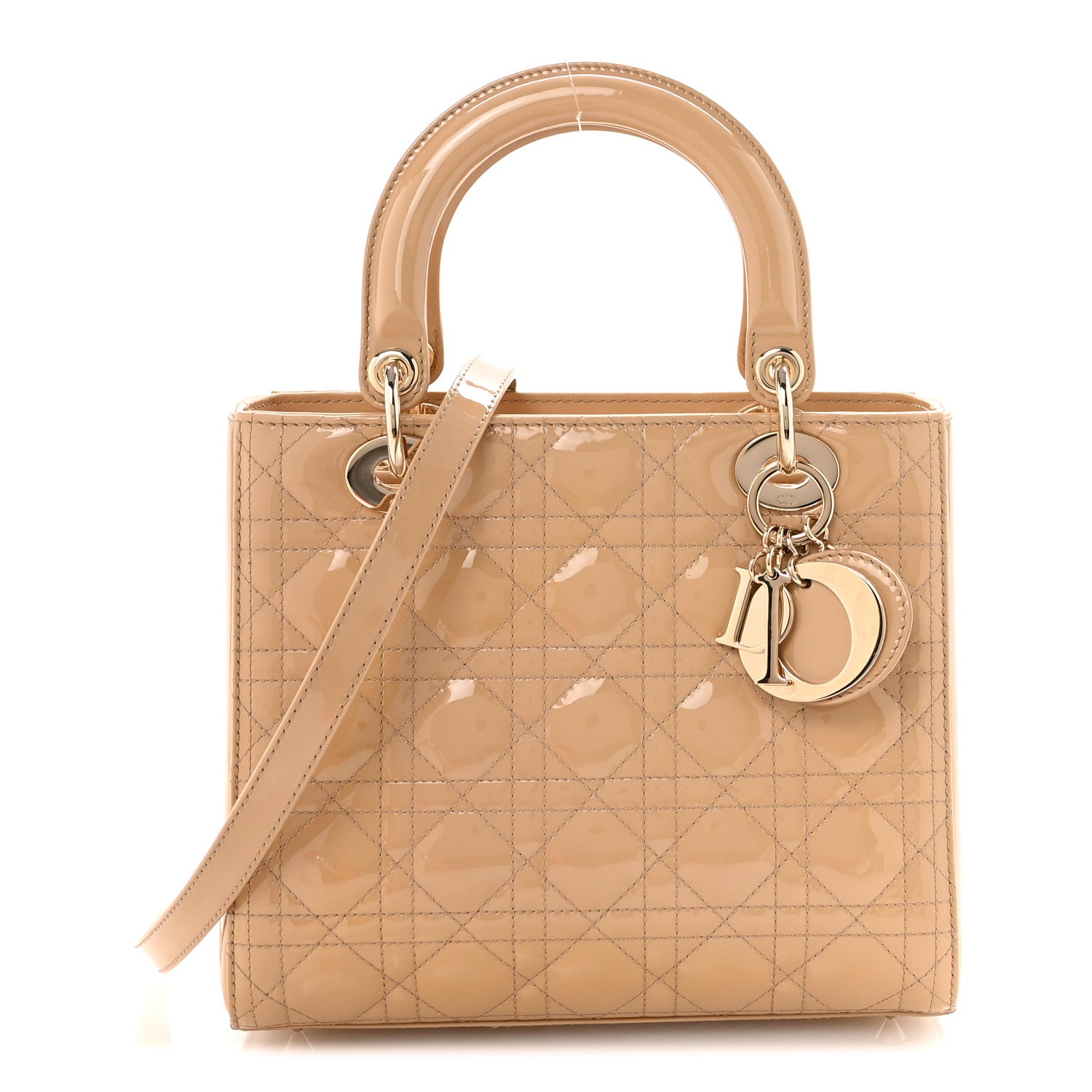 Christian Dior Patent Cannage Medium Lady Dior Beige 1 of 9