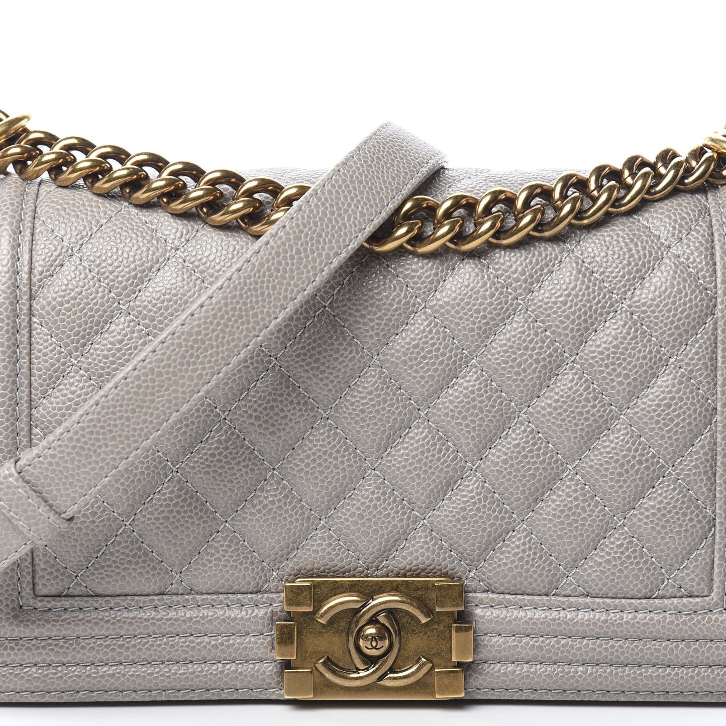 Caviar Quilted Medium Boy Flap Light Grey