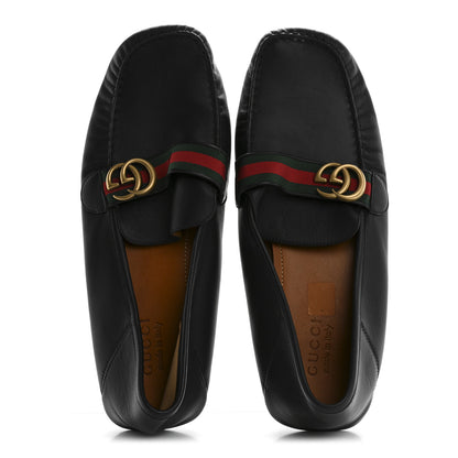 Gucci Velvety Calfskin Web Mens Noel Driver Loafers 12.5 Blue 5 of 12