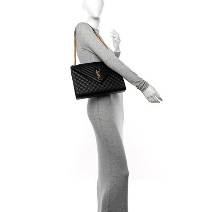 Saint Laurent Grain De Poudre Textured Mixed Matelasse Large Triquilt Monogram Satchel Black 2 of 10